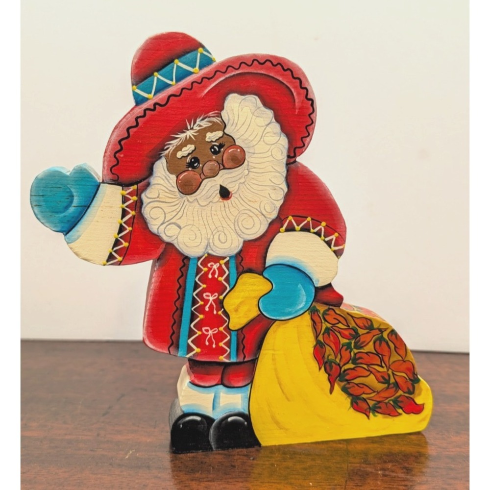 Hand Painted Wooden Santa Chili Pepper Sack Wall Hanging Christmas Folk Art 7"